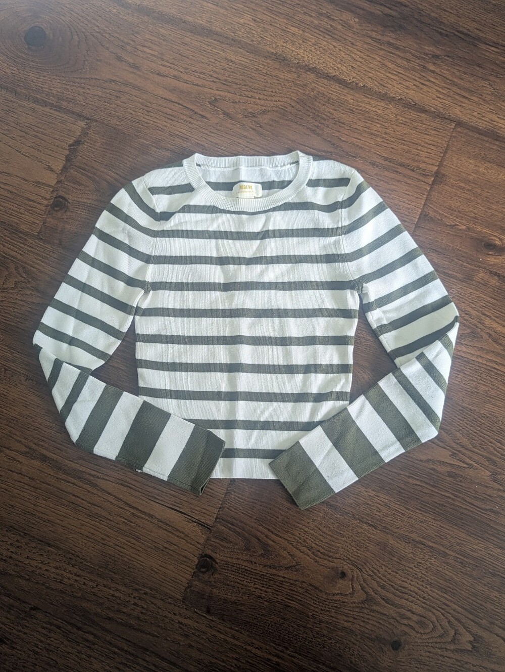 Maeve Anthropology Long Sleeve Ribbed Shirt Size XS Green White Striped